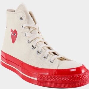 Comme des Garcons PLAY Cream and Red High-Top Sneakers